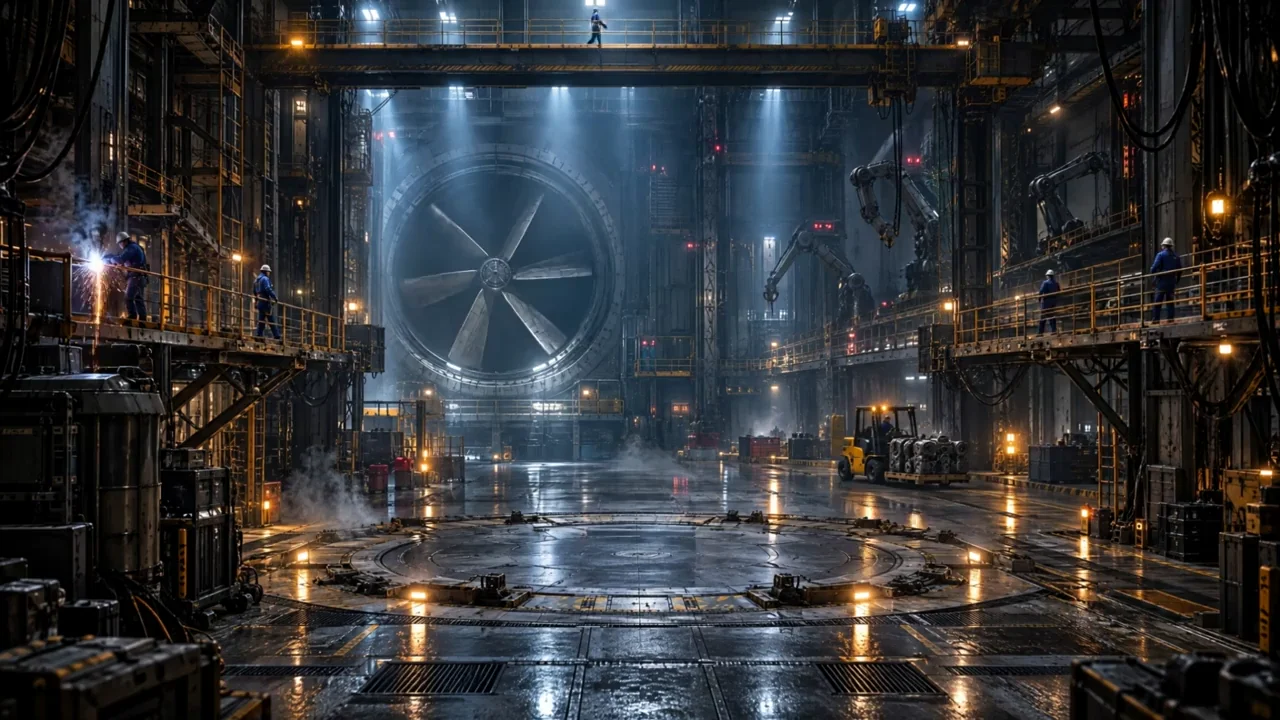 Active service deck with fan, engineers and forklift